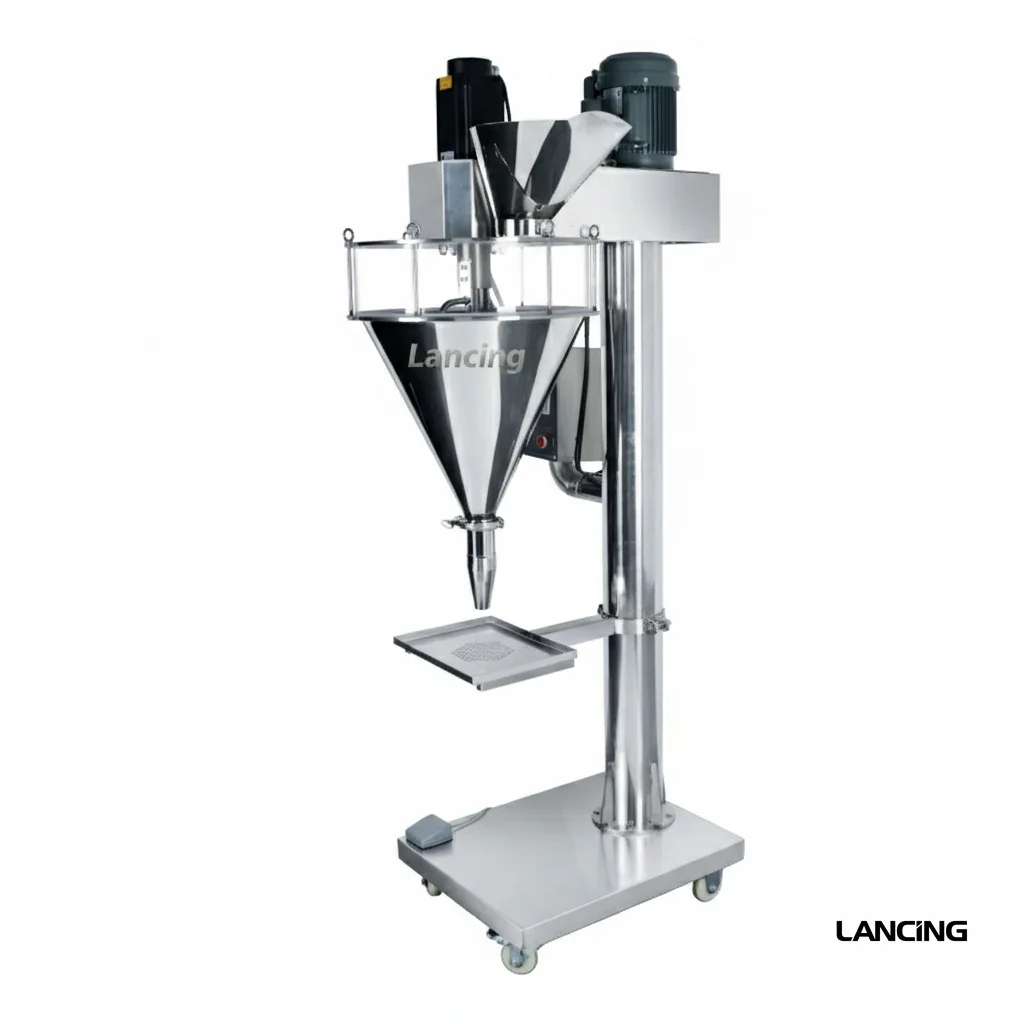 Semi-automatic stainless steel auger powder filler for controlled powder dosing