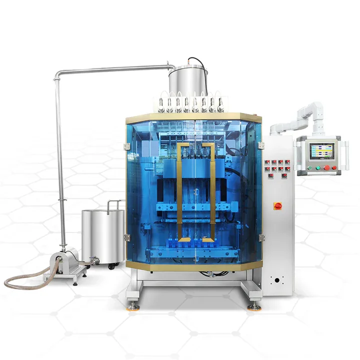 Blue guarded pouch filling and sealing machine for dry-product packaging lines